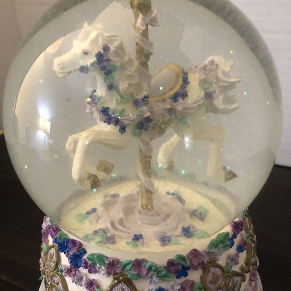 1995 San Francisco Music Box Company Snow Globe Flowers Carousel Horse Vintage - Picture 8 of 11